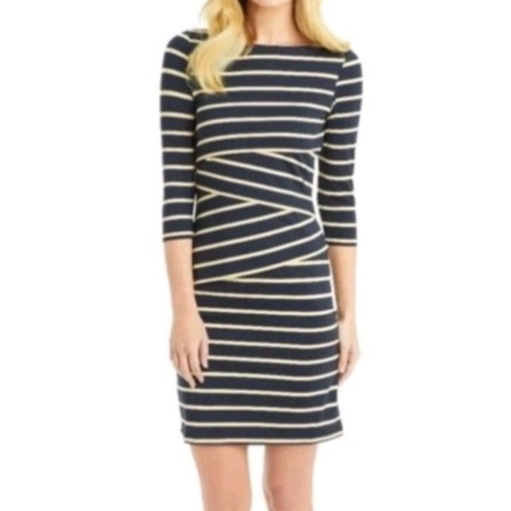 J. McLaughlin‎ Nicola Black/Tan Striped Layered Dress Size Large
